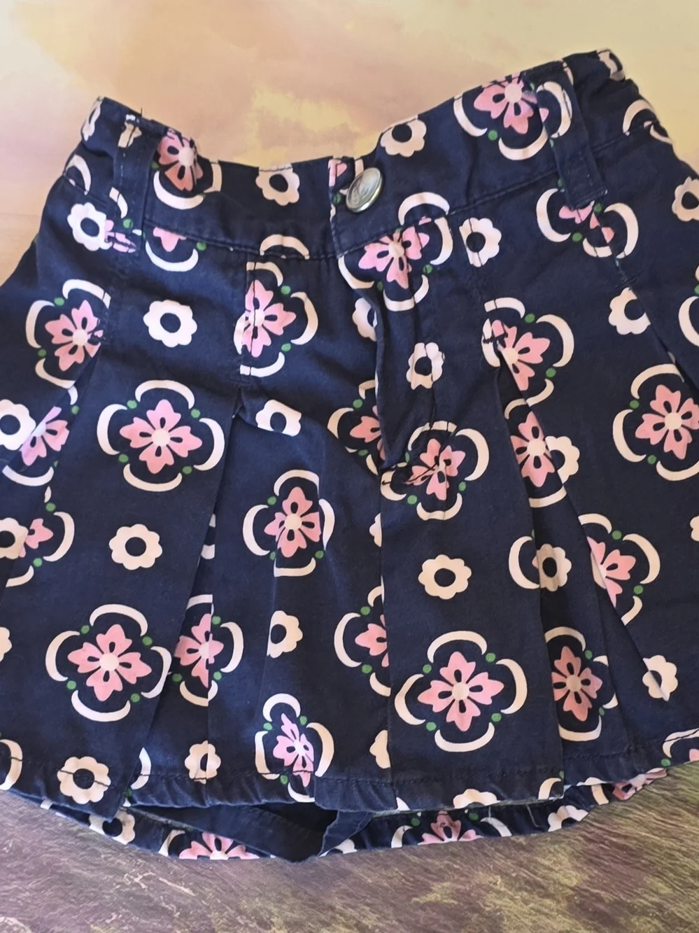 Toddler Girls Navy Floral A-Line Skirt - Pink & White Pattern